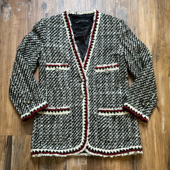 Zara Jackets & Blazers - Zara Black/White Tweed Blazer Jacket